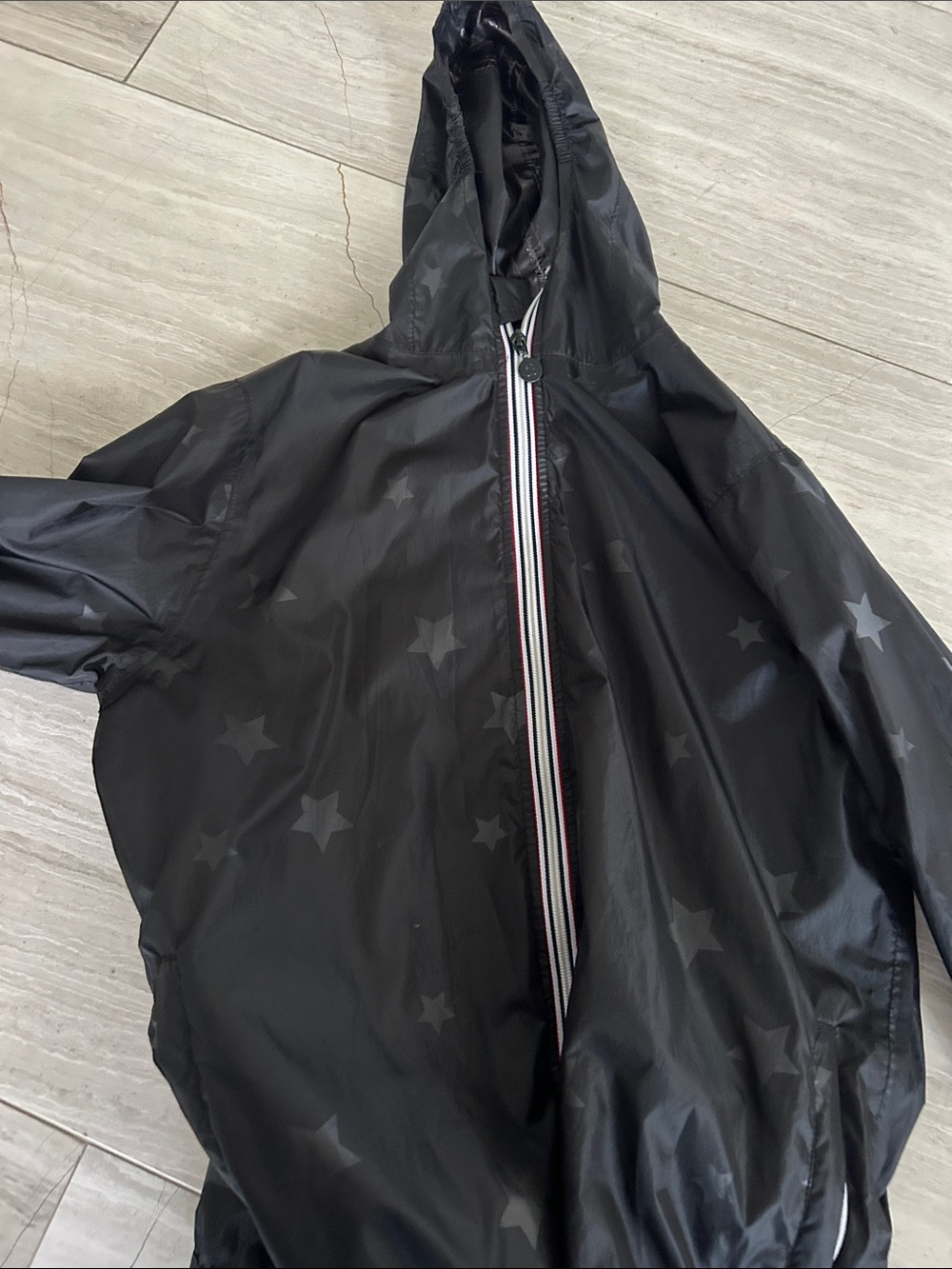Kids Black Hooded Star Rain Jacket